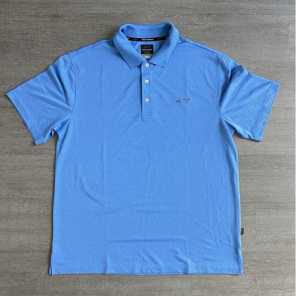Greg Norman Men's Large Golf Polo Shirt Play Dry Blue Short Sleeve‎ 1235